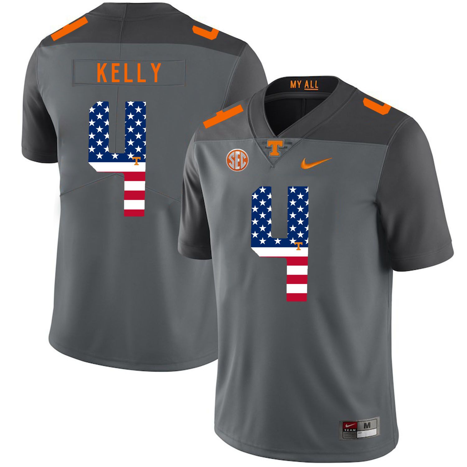 Men Tennessee Volunteers 4 Kelly Grey Flag Customized NCAA Jerseys